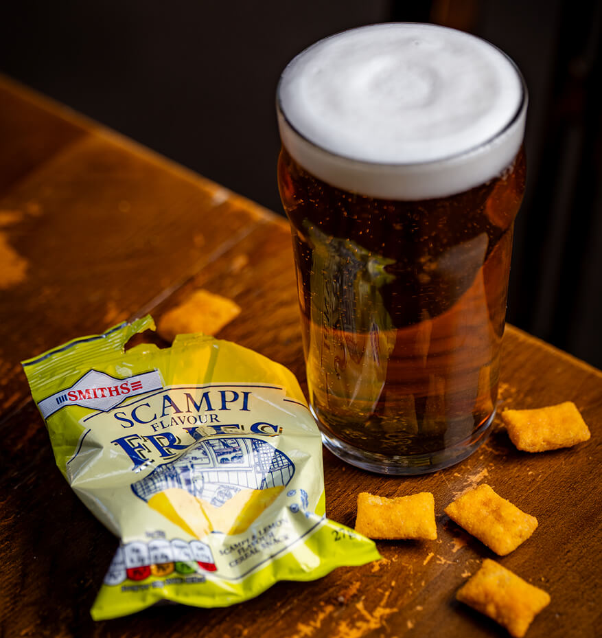 Pint and snacks
